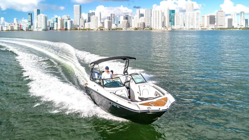 Boat rental on Biscayne Bay with the Miami skyline